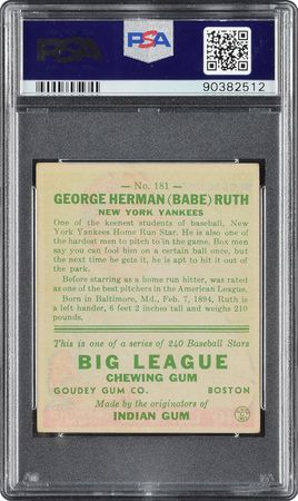 Lot #8031  1933 Goudey #181 Babe Ruth - PSA EX 5 - Image 3