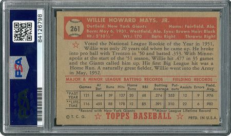 Lot #8183 1952 Topps #261 Willie Mays Signed Card - PSA/DNA - Image 3