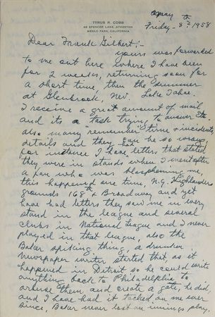 Lot #8414 Ty Cobb Signed Handwritten Letter and Signed Photograph - About Spiking Baker! - Image 2