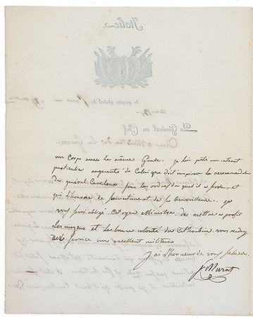 Lot #295 Joachim Murat: “Citizen Roubin…wishes to return to active service...he is a talented, zealous officer” - Image 2