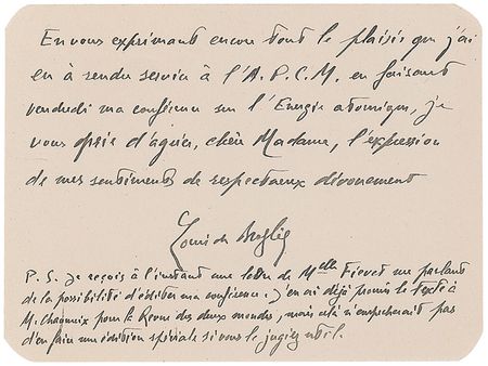 Lot #191 Louis de Broglie: Regarding his 