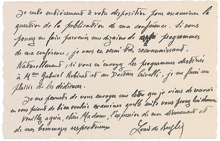 Lot #191 Louis de Broglie: Regarding his 