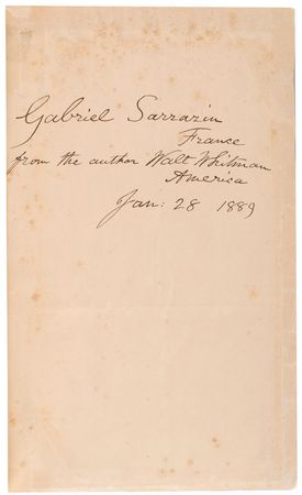 Lot #469 Walt Whitman: Twice-signed first edition of ‘Complete Poems & Prose’ and a letter to fellow poet Gabriel Sarrazin - Image 4
