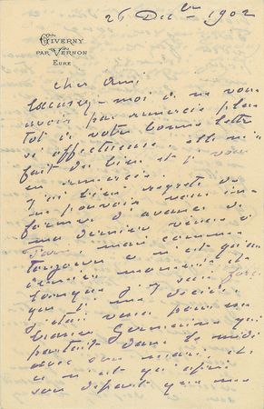 Lot #422 Claude Monet: Affable 1902 letter from Monet to an important French art critic, complete with original mailing envelope - Image 1
