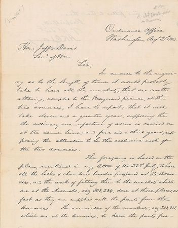 Lot #257 Jefferson Davis: Secretary of War Jefferson Davis converts the Army's muskets to use 