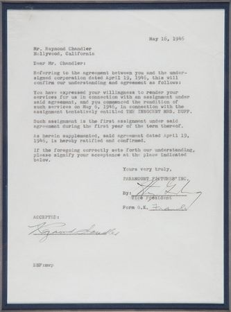 Lot #437 Raymond Chandler Signed Document - Image 2