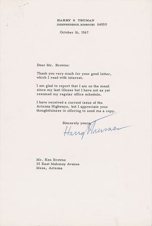Lot #118 Harry S. Truman Typed Letter Signed - Image 1