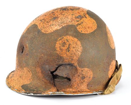 Lot #269 WWII US M1 Fixed Bail Helmet with Bullet Strike Helmet - Image 1