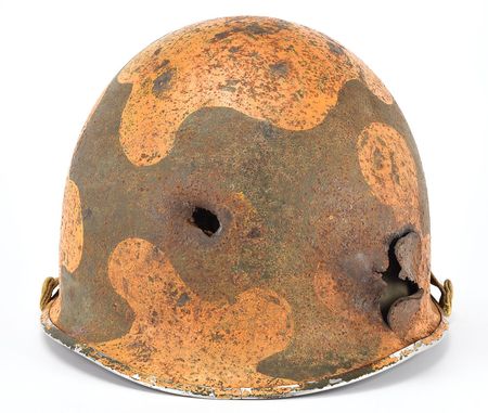 Lot #269 WWII US M1 Fixed Bail Helmet with Bullet Strike Helmet - Image 3