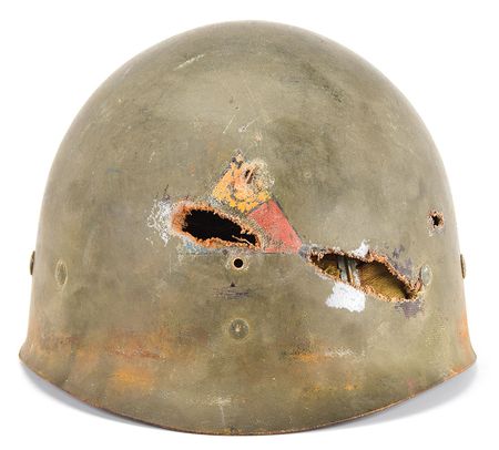 Lot #269 WWII US M1 Fixed Bail Helmet with Bullet Strike Helmet - Image 7