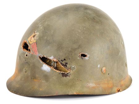 Lot #269 WWII US M1 Fixed Bail Helmet with Bullet Strike Helmet - Image 8