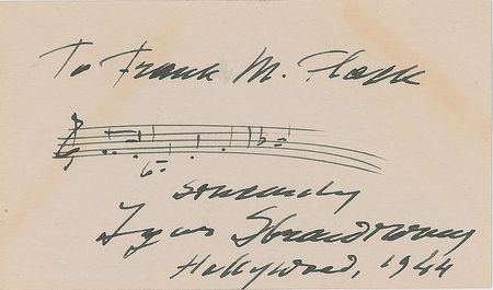 Lot #524 Igor Stravinsky Signed Musical Quote - Image 1