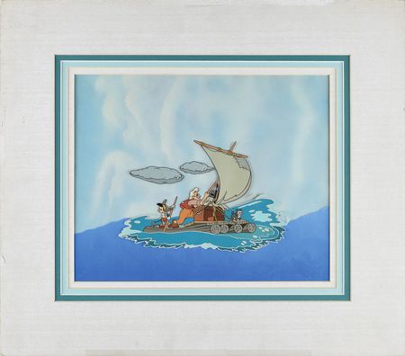 Lot #888 Pinocchio, Gepetto, Figaro, Jiminy Cricket, and Cleo production cel from Pinocchio Production Cel - Image 1
