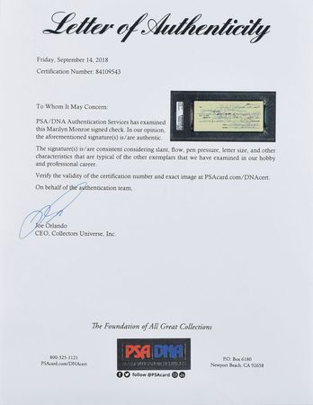 Lot #645 Marilyn Monroe: Payment to the publicist who arranged her blind date with Joltin' Joe - Image 2