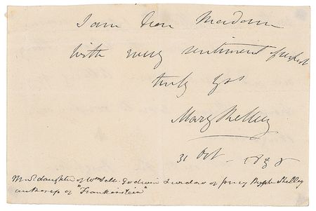 Lot #461 Mary Shelley: Scarce Halloween-dated autograph from the author of Frankenstein - Image 1