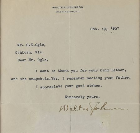 Lot #807 Walter Johnson Typed Letter Signed - Image 2