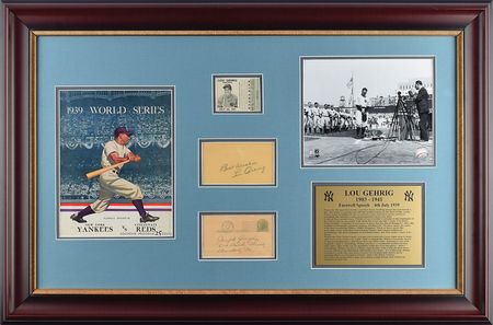 Lot #808 Lou Gehrig: Superlative 'Iron Horse' signature displayed with a rare program and ticket stub - Image 1