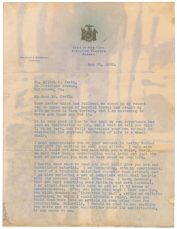 Lot #115 Franklin D. Roosevelt: From Warm Springs, FDR recognizes 