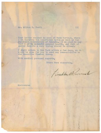 Lot #115 Franklin D. Roosevelt: From Warm Springs, FDR recognizes 