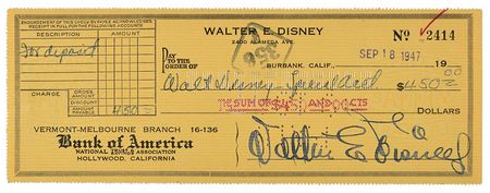 Lot #857 Walt Disney Check - Image 1