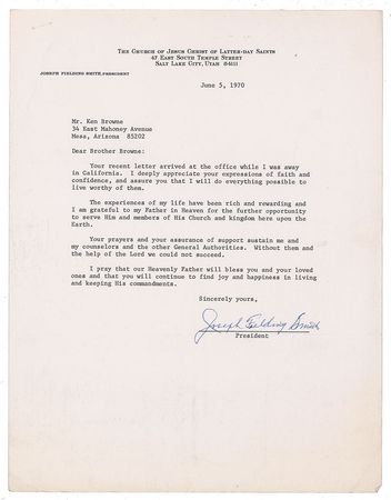 Lot #244 Joseph Fielding Smith Signed Photograph and Typed Letter Signed - Image 2