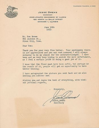 Lot #814 Jesse Owens Signed Photograph and Typed Letter Signed - Image 2