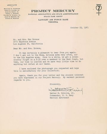 Lot #390 Wally Schirra Signed Photograph and Letter - Image 1