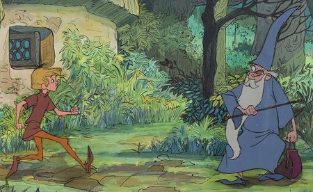 Lot #921 Merlin and Arthur production key matching master background set-up from The Sword in the Stone: The medieval heroes of The Sword in the Stone, with a stunning original background - Image 2