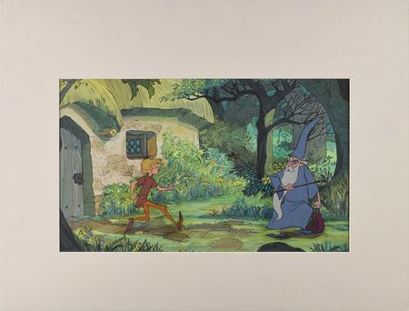 Lot #921 Merlin and Arthur production key matching master background set-up from The Sword in the Stone: The medieval heroes of The Sword in the Stone, with a stunning original background - Image 3