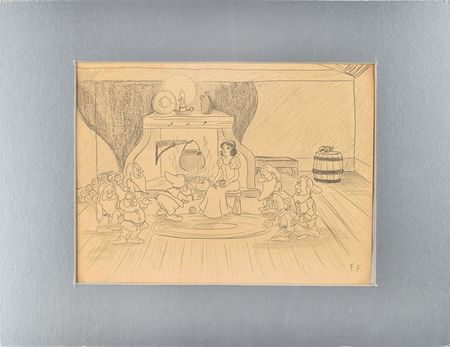 Lot #975 Snow White and all Seven Dwarfs concept drawing by Frank Follmer from  Snow White and the Seven Dwarfs - Image 1