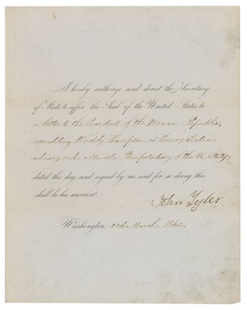 Lot #17 John Tyler: Appointing America's minister