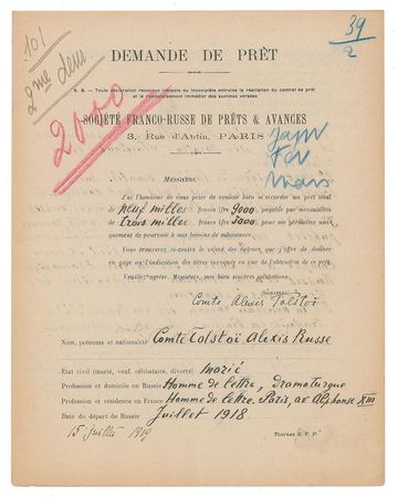 Lot #466 Aleksey Nikolayevich Tolstoy Signed Document - Image 1