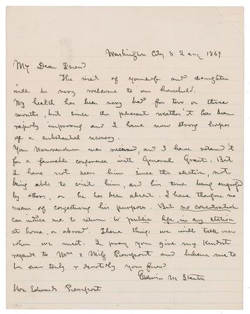 Lot #128 Edwin M. Stanton Handwritten Letter Signed - Image 1