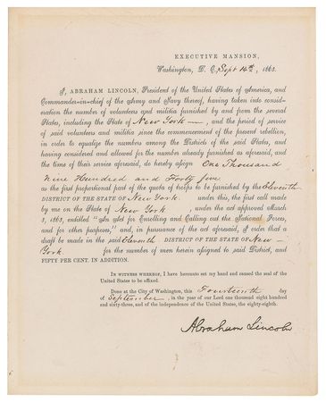 Lot #30 Abraham Lincoln: Lincoln orders a draft