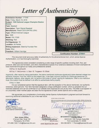 Lot #909 Boston Braves: 1948 Baseball - Image 6