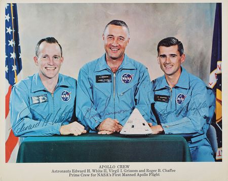Lot #371 Apollo 1: Sought-after crew litho signed during a capsule inspection in 1966 - Image 1
