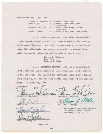 Lot #707 Steve McQueen Signed Document - Image 1