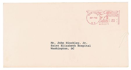 Lot #225 John Hinckley and Barbara Walters: Hinckley writes to Barbara Walters: 