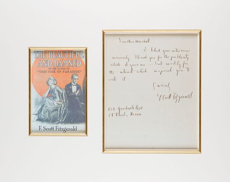 Lot #487 F. Scott Fitzgerald: Fitzgerald to a journalist, after publishing The Beautiful and Damned: 