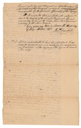 Lot #194 Jonathan Trumbull: Connecticut's governor responds to the 