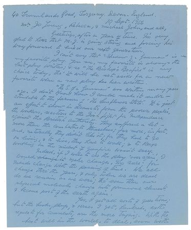Lot #526 Sean O'Casey Handwritten Letter Signed - Image 1