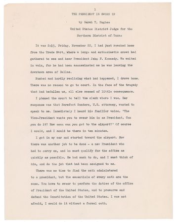 Lot #266 Sarah T. Hughes Typescript Souvenir - Image 1
