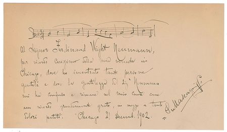 Lot #550 Pietro Mascagni Signed Musical Quote - Image 1