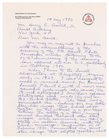 Lot #320 Clyde W. Tombaugh: Detailed letter on Pluto's discovery—