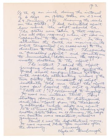 Lot #320 Clyde W. Tombaugh: Detailed letter on Pluto's discovery—