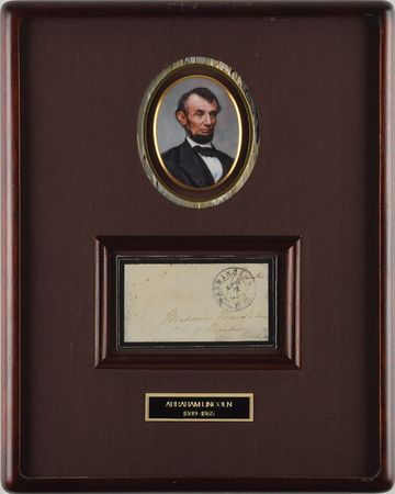Lot #44 Abraham Lincoln: Rare free frank from President Lincoln to Mary Todd's New York hatmaker - Image 1