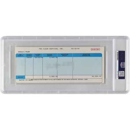 Lot #108 Donald Trump - PSA/DNA GEM MINT 10: Rare 1990 check signed by Donald Trump—graded by PSA/DNA as GEM MINT 10 - Image 2