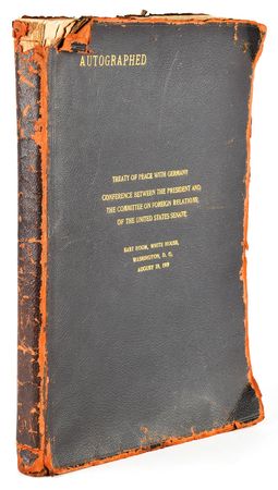 Lot #69 Woodrow Wilson: Treaty of Versailles: Twice-signed official transcript concerning American adoption of the Treaty of Versailles - Image 3