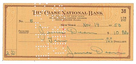 Lot #697 James Dean: Triple-signed Dean check from late 1953 - Image 1