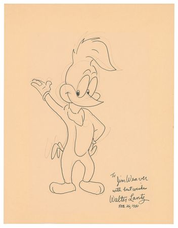 Lot #475 Walter Lantz Sketch and Check - Image 1